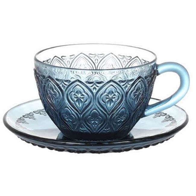 Dulton Glass Cup & Saucer Fiore Blue A615-818BL Glass Cup & Saucer 5.3 fl oz (160 ml)