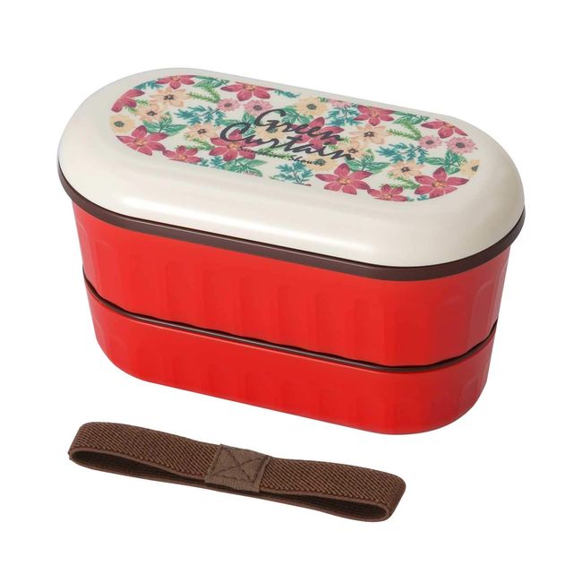 Nakano Potter MM-585 Lunch Box, Floral Pattern, 2 Tiers, Divider Included, Lunch Belt Included, Green Curtain, Upper Level, Capacity 13.4 fl oz (390 ml), Lower Level: 8.5 fl oz (250 ml), Microwave Safe