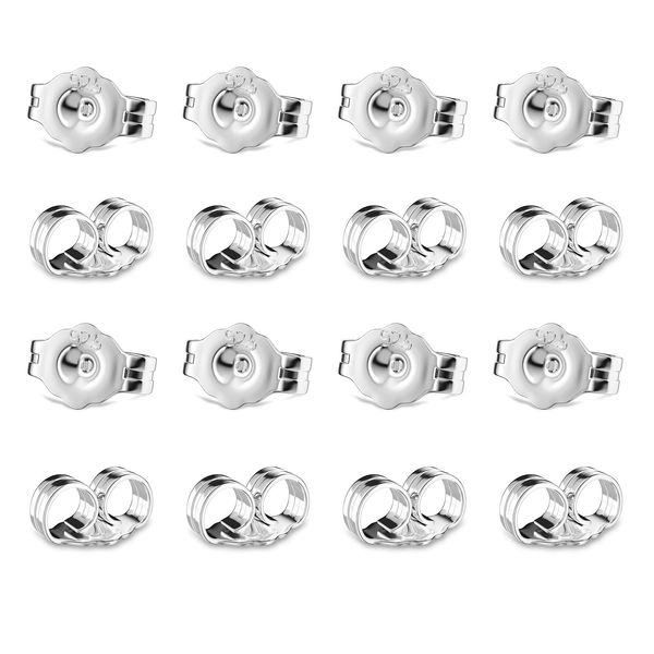 Grevosea 16 PCS/8 Pairs Sterling Silver Earring Backs, Earring Backs Replacements White Gold Plated Earring Backs Hypoallergenic Earring Backs for Studs Earring Backs Locking