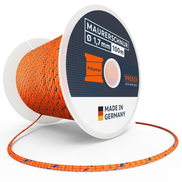 Presch Mason's Line 100 m, Diameter 1.7 mm, Polyester, Tear-Resistant, Weather-Resistant Guide Line with Spool, Knot-Resistant Construction Cord, Extremely Durable and High Quality