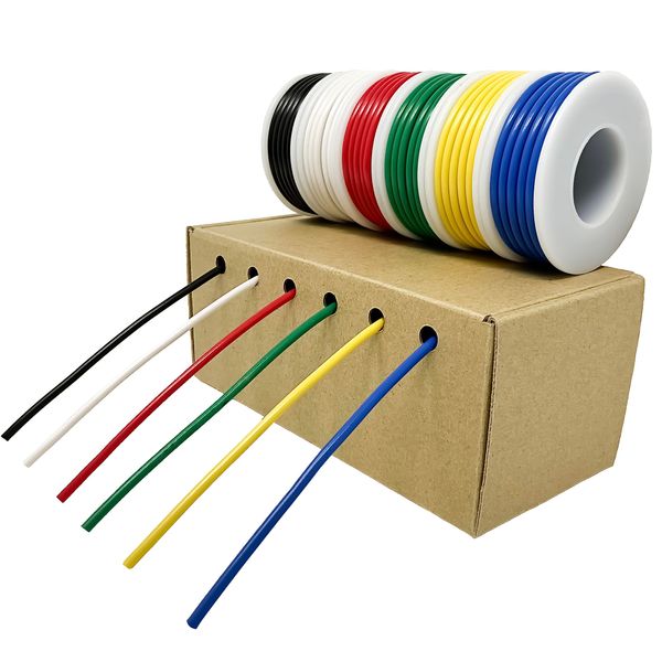 Electrical Wire Cable, 0.5sq, AWG20, Black, White, Red, Green, Yellow, Blue, 6 Color Set, 6.9 ft (3 m), 600 V Cable, Copper Wire, Wire, Insulated Wire, Vinyl Insulated Wire for Electrical Equipment, Internal Wiring, DIY, Car, Motorcycle, 0.5 mm (0.5 mm), 