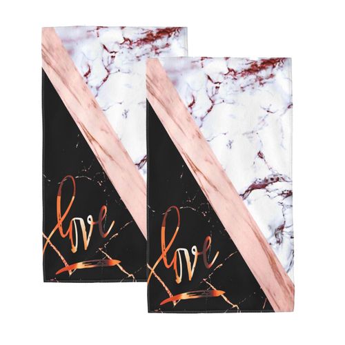 COVASA Hand Towels for Bathroom Set of 2 Elegant Rose Gold Black Faux Marble with Love,Soft Highly Absorbent Small Bath Towel Kitchen Dish Fingertip Towel for Hotel Spa Gym 15.7"x27.5"