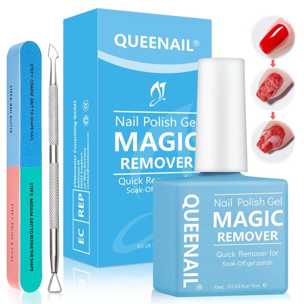 15ML Nail Polish Remover, Gel Nail Polish Remover, Professional Gel Remover for Nails,with Nail File & Nail Polish Scraper, Quick & Easy Polish Remover Doesn't Hurt Nails