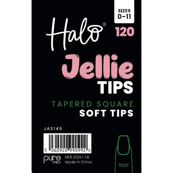 Halo Jellie Nail Tips Tapered Square Mixed Pack of 120 (Sizes 0-11)