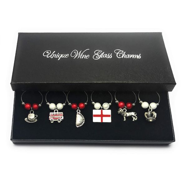 English/England Wine Glass Charms with Gift Box