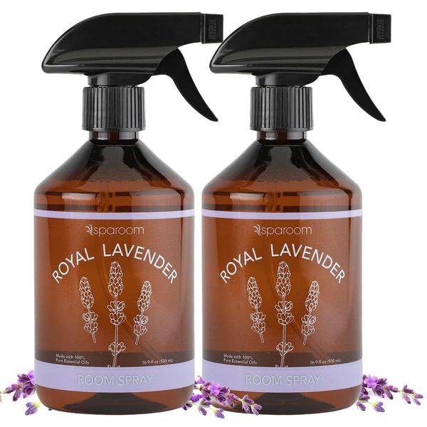 SpaRoom Aromatherapy Non-Aerosol Therapy Essential Oil Room Spray Air Freshener, Royal Lavender for Relaxation, 16.9 fl oz, Set of 2