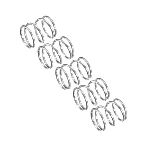 uxcell Compression Springs, 304 Stainless Steel, 0.03 inch (9 mm) Outer Diameter, 0.02 inch (0.6 mm), Wire Size, 0.6 inch (15 mm), Free Length, Silver Tone, 5 Pieces
