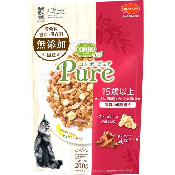 Combo Cat Food Pure Cat Food for Ages 15 and Up, Uses Additive-Free Materials, Made in Japan, Small Packing, Tuna Flavor, Chicken, Bonito Flavor, 7.1 oz (200 g)