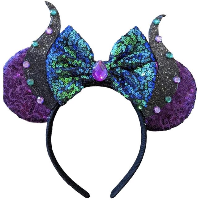 CLGIFT Maleficent Inspired Ears, Purple Minnie Ears, Halloween minnie ears, Rainbow Sparkle Mouse Ears,Classic Red Sequin Minnie Ears (Maleficent)