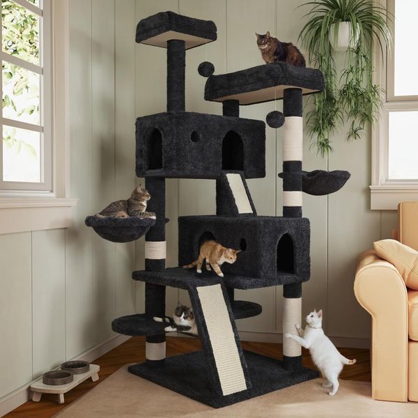 66 Inches Multi-Level Large Cat Tree Tower Indoor Big Cats/Cozy Plush Perches