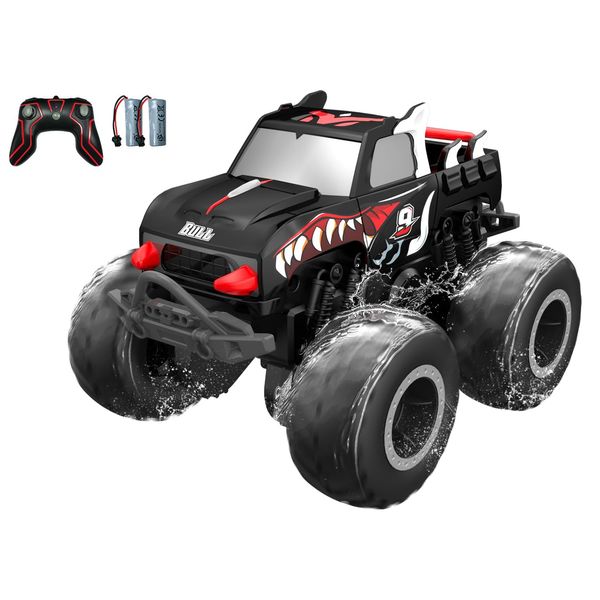 STEMTRON Amphibious Remote Control Car 2.4 GHz 1:20 All Terrain Off-Road RC Car Pool Toys Remote Control Boat Gifts for Kids Boys Black