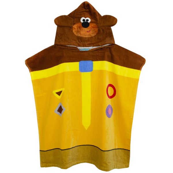 Hey Duggee Cbeebies 3D Ears Poncho Towel for Kids | One Size Hooded Bath Towelling Robe for Boys & Girls | Beach Swim Cover Up for Children & Toddlers Yellow