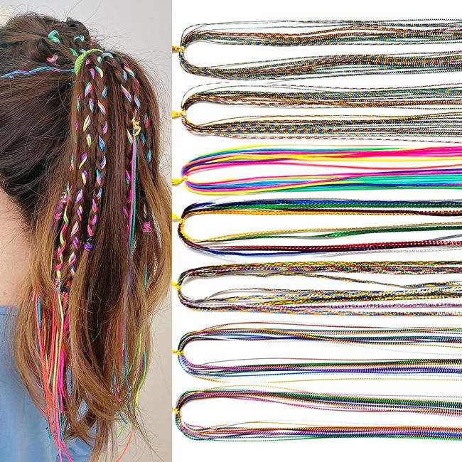 Buntes Haarlametta Glitzernde, 67 Stück Haarschnüre Tinsel Hair Extensions Party Highlights Hair Tinsel Haarsträhnen Zum Einflechten Fadengarn Flechtdrahtband für Mädchen Frauen