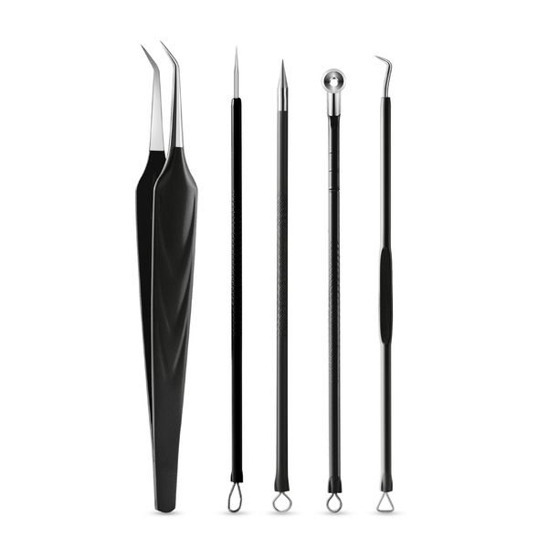 FVION Blackhead and Acne Extractor Kit, Professional Pimple Popper Tool Kit, Acne Tweezers and Blackhead Remover Tools for Face, 5 PCS Surgical Extractor Pimple Popping Tools