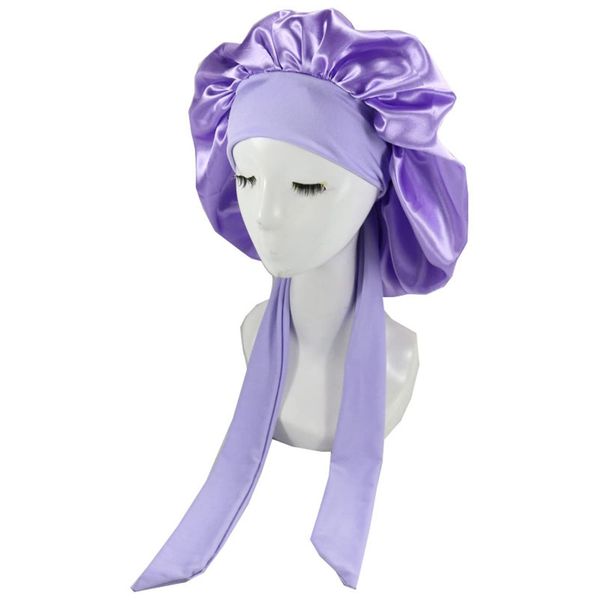 Hair Bonnet for Sleeping, shower caps for women, Bath Caps Satin Bonnets for Curly Hair Sleeping, Silk Bonnet with Stretchy Tie Band (Purple)