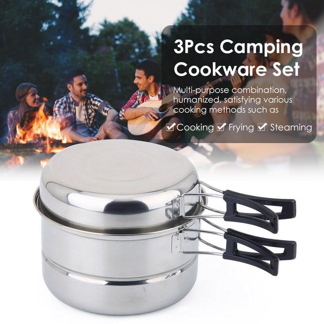 Outdoor Portable Camping Cookware Set, Stainless Steel