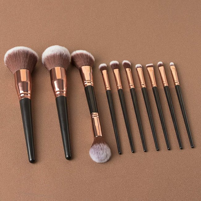 Private Label 10 Pcs Makeup Brush Set with Black Handle Custom Logo Foundation Contour Eye Powder Make up Tools Set