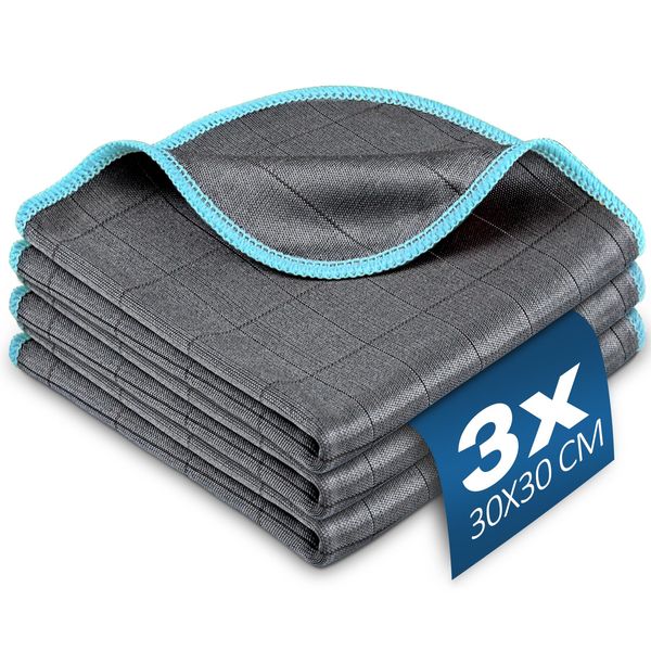 Airlab 3X Thickened Magic Cleaning Cloth 400gsm, Glass Cleaning Cloth Streak Free, Lint Free Carbon Microfiber Polishing Cloth Dusters for Windows Mirror Car Windscreen Bathroom Kitchen Dish, 30x30cm