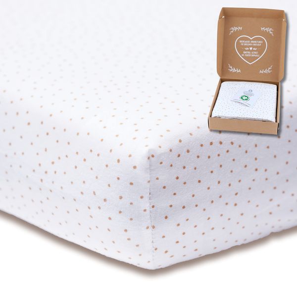 mimaDu - GOTS Spannbettlaken aus Bio-Baumwolle 70x140 cm auch für 120x60, 140x70 - Bettlaken für Kinderbett & Babybett - Baby Spannbetttücher für Gitterbett (oval & eckig) - Kinderbettlaken (Punkte)