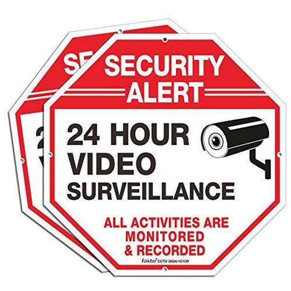 2 Pack 10x10 Inch Security Camera Sign 24HR Video Surveillance Octagon Shape