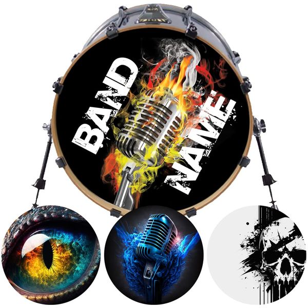 Custom Bass Drum Decal or Cling for bass Drum Head - Your Logo or Choose a Stock Image Brand Band musicdrum Sticker wrap Skin Easy to Apply and Remove for Professional or DIY Drum Kits