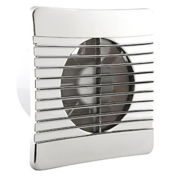 4" Bathroom Low Profile/Slimline Extractor Fan with Chrome Effect Grille and Run on Timer