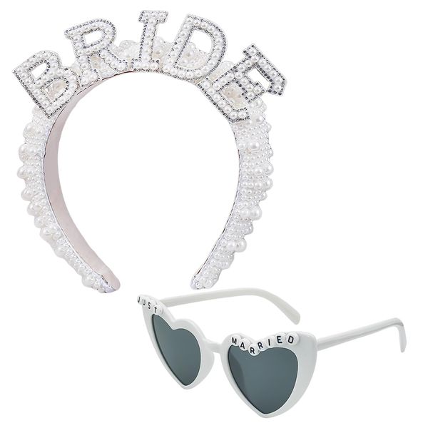 1 Piece Of Bridal Pearl Headband, 1 Piece Of Wedding Sunglasses, "Bride" Pearl Headband, Diamond Headband, Bachelorette Party Headband, Bridal Crown Headband, Wedding Headpiece