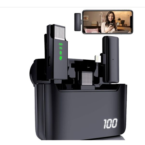 Wireless Lavalier Microphone, 2.4GHz Noise Cancellation, 656ft work for 6 hours
