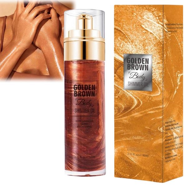 Body Shimmer Oil,Golden Brown Body Liquid Luminizer,Bronzing Drops for Face&Body,Liquid Bronzer Body Highlighter,Body Glow Shimmer Lotion,Gold Highlighter Makeup,Liquid Bronzer,Shimmer Moisturiser