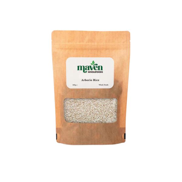 Maven Wholefoods Arborio Rice 500g | GMO Free | Vegan | Natural | Source of Protien | High Fibre | Good Source of Antioxidants | Suitable for Vegetarian | Packed Fresh in Resealable Bags (500g)