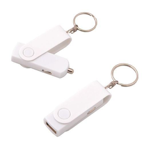 Swivel USB Key Chain Car Charger - All White