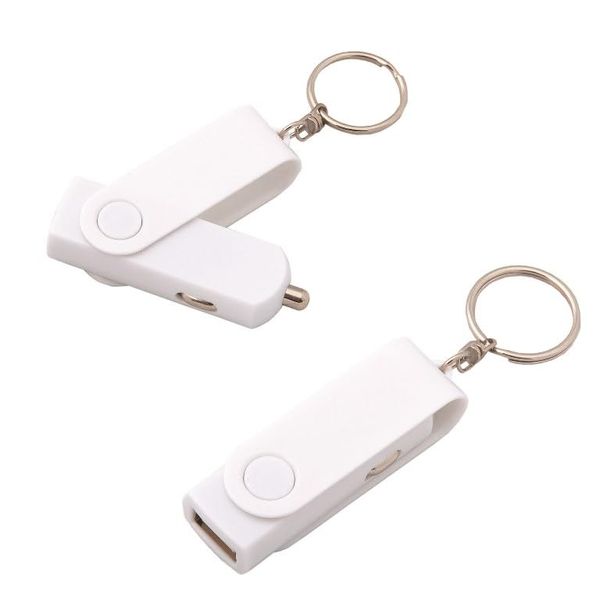 Swivel USB Key Chain Car Charger - All White