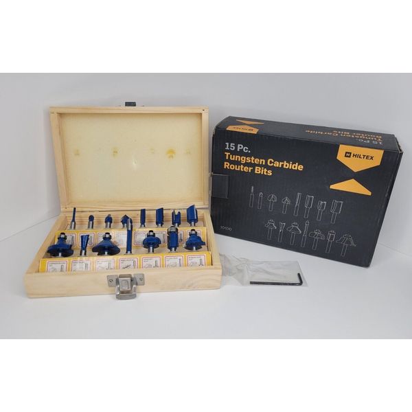 Hiltex Tungsten Carbide Router Bits 15 Piece Set, In Wooden Case, Model #10100