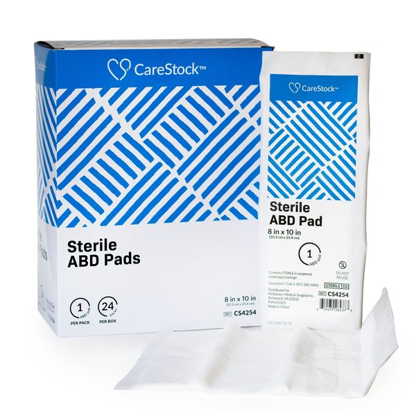 CareStock White Abdominal Pad Sterile 8 X 10 Inch CS4254 24 ct