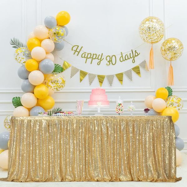 Eternal Beauty Sequin Table Skirt Rectangle Round Table Cover for Party Wedding Baby Shower Decoration（Amber Gold，L 6(ft) * H 30in）