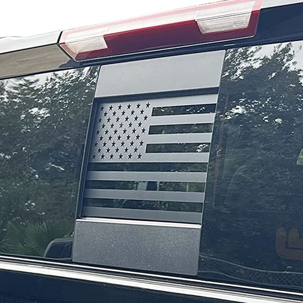 Zxiaochun Rear Middle Window American Flag Decal for Chevy Silverado/GMC Sierra 2019-2022 2023 2024 Back Center Sliding Window USA Flag Vinyl Sticker Exterior Accessories(Matte Black)