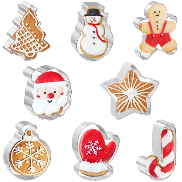 JOB JOL Cookie Cutters 8 PCS, Christmas Cookie Cutters, 3'' to 3.5''