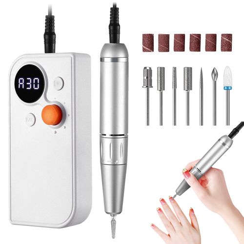 Portable Nail Drill Kit Rechargeable 30000 RPM Electric Nail Machine Professional Cordless Efile Nail Drill Set with 7 Nail Bit, Polishing