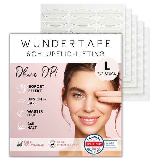 WUNDERTAPE Schlupflider Stripes Schlupflid Tape Streifen zum Augenlid-Lifting ohne OP (wasserfest, unsichtbar,24h halt, eyelid tape) Augenlid stripes unsichtbar (240 L)