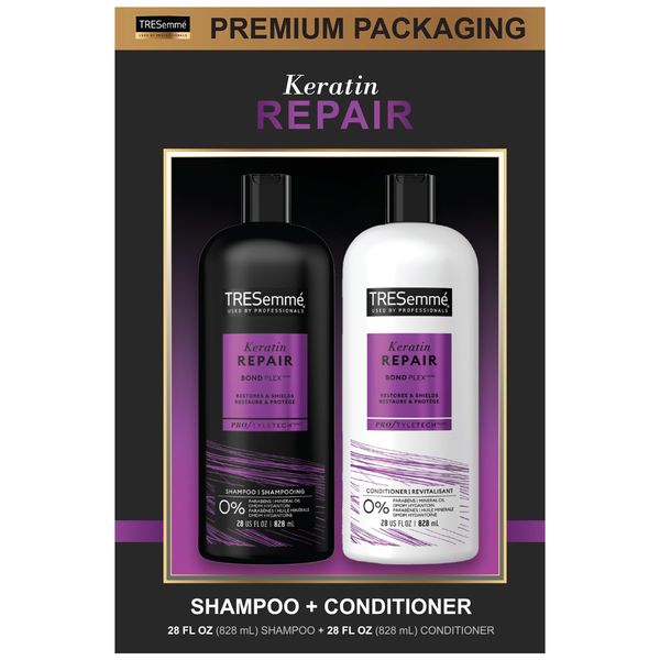 TRESemme Shampoo and Conditioner Set - Keratin Hair Treatment, Paraben and Sulfate Free Shampoo Safe for Color-Treated Hair, Deep Conditioner for Dry Damaged Hair, Keratin Repair (2 Piece Set)