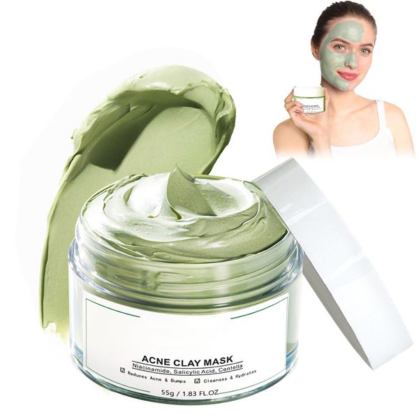 Green Tea Clay Mask, Reinigende Tonerde Grüner Tee Maske, Deep Cleansing Smearing Mask, Anti-Poren & Akne-Ton-Maske, Pore Reinigungsmaske, für Trockene und unreine Haut 55g