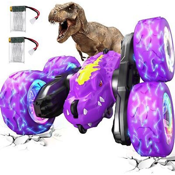 Remote Control Car for Boys 4-7, Rechargeable Dinosaur RC Cars Purple