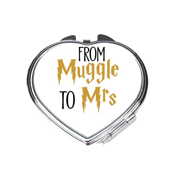From Muggle To Mrs Wedding Statement [WED17] folding compact pocket mirror - silver heart shape