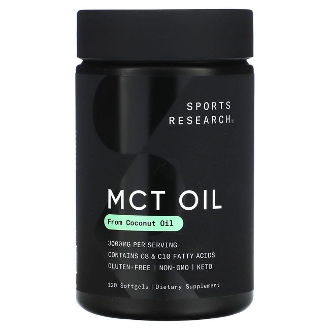 Sports Research MCT Oil 1000 mg 120 Softgels Dairy-Free, Egg-Free, Fish Free,