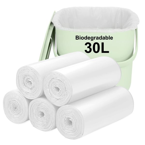 Biodegradable Trash bags 80PCS, Aievrgad 30L/8Gallon small Garbage bags/For Countertop Bin. Bin Liner/Trash/rubbish Bags, 100% Recycled,Tough, degradable, Compost Bags for kitchen/household-white