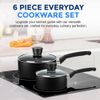SereneLife 6 pcs Kitchenware Pots & Pans Set-Black Non-Stick Coating Inside