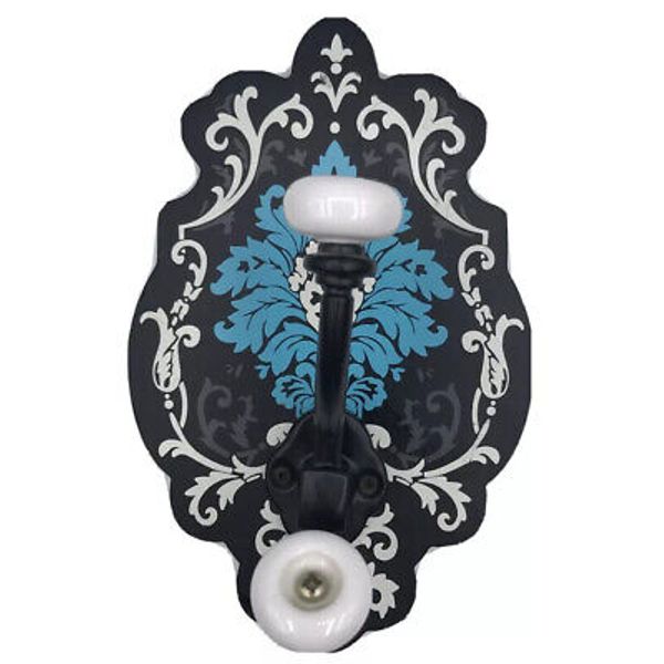 Hobby Lobby Wall Hook Scalloped Wood Metal Porcelain Holder Aqua Black Hanger