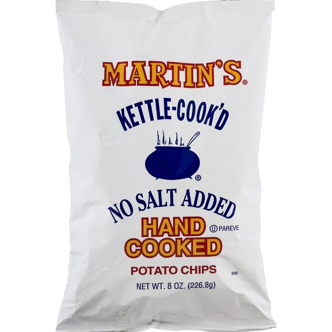 Martin's Kettle-Cook'd No Salt Added Potato Chips 8 Ounces (3 Bags)