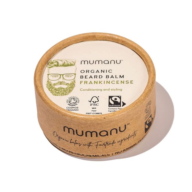 Mumanu Organic Beard Balm - with Fairtrade Ingredients - 20g - Frankincense. Beard moisturiser for men. Mens grooming. Beard cream for men