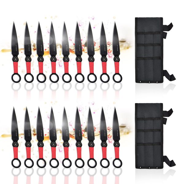 Swords and more Stainless Steel Kunai Set of 18 with Sheath Non-Slip Handle Japanese Throwing Knives Steel Accessories for Anime Cosplay Black (18 Throwing Knives)